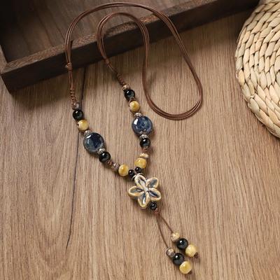Retro Ceramic Necklace Handmade Beaded Long Sweater Chain Niche Literary Women's Accessories