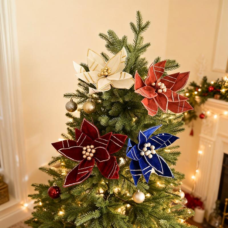 New simulated Christmas flower Christmas tree cuttings flannel big flower Christmas supplies DIY accessories Christmas tree dress up