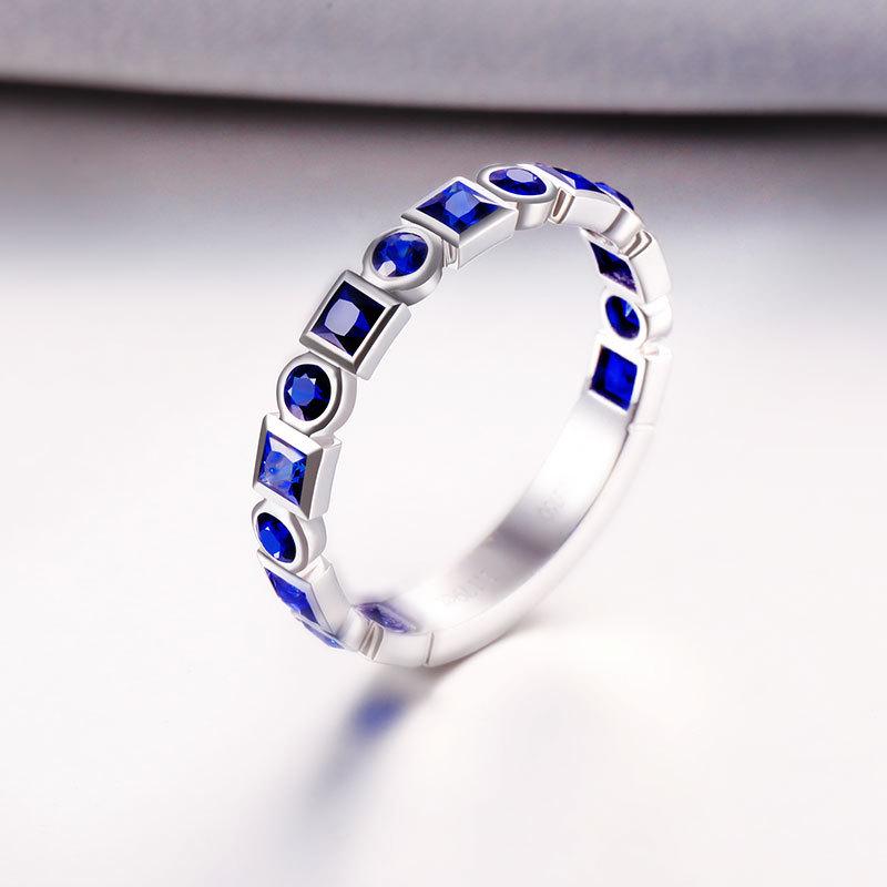 Simple Row Diamond Synthetic Sapphire Ring Female Colored Treasure Open Engagement Ring
