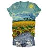 Sommar V-ringad 3D Blommig Tryckt Topp Trendiga Casual Kortärmade Dam T-shirts
