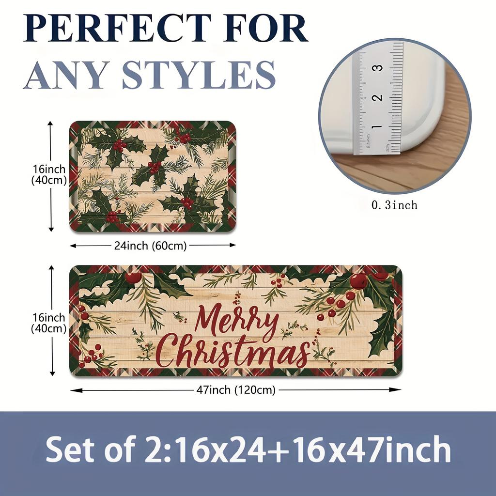 2 Stück Anti-Ermüdungs-Küchenteppiche, Weihnachts-Vintage-Karomuster, wasserdicht, rutschfest, dick gepolstert, Küchenmatte, strapazierfähig, bequeme Stehmatte für die Küche
