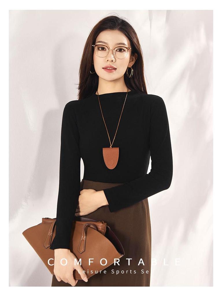 Women's Slim-Fit Tencel Wool Knitted Long Sleeve High Neck Shirt