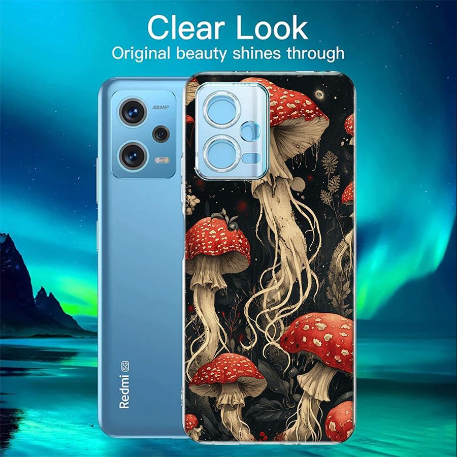 Colorful Mushroom Phone Case For Redmi 12 13C 12C 15C 9 10 10C Note 13 Pro Plus 14 15 Pro 9T 9C 9A TPU Soft Cover Clear Cell Cas