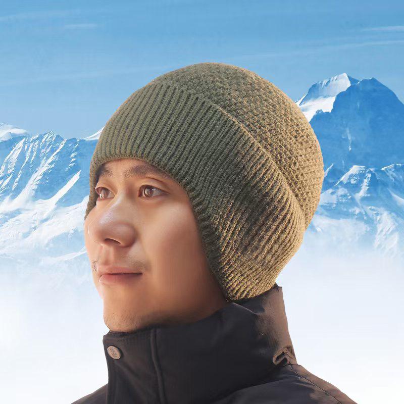 

Новая зимняя шерстяная шапка мужская шапка с защитой ушей, сложенная и утолщенная, уличная теплая и ветрозащитная зимняя вязаная шапка