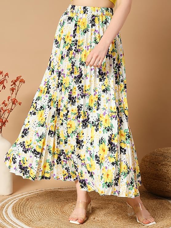 Women's Floral Printed Polyester, Crepe Comfortable Maxi Skirt