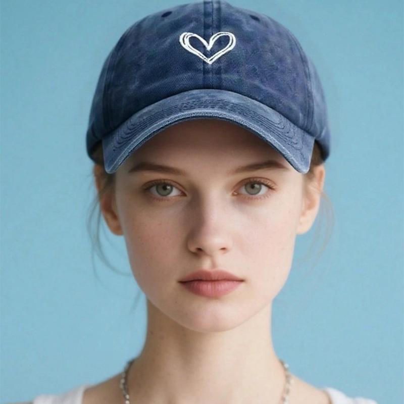 1pc Baseball Cap With White Heart Embroidery,Vintage Style,Adjustable Strap, Comfortable And Breathable, Perfect For Daily Wear