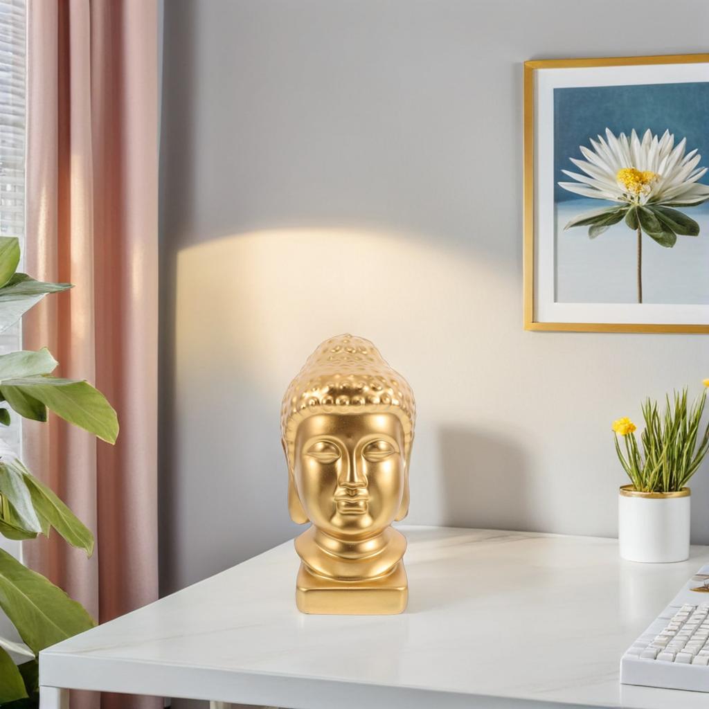 Resin Buddha Head Statue Art Sculpture Serene Zen Decoration for Living Room Entryway Meditation Spiritual Decor Feng Shui Home