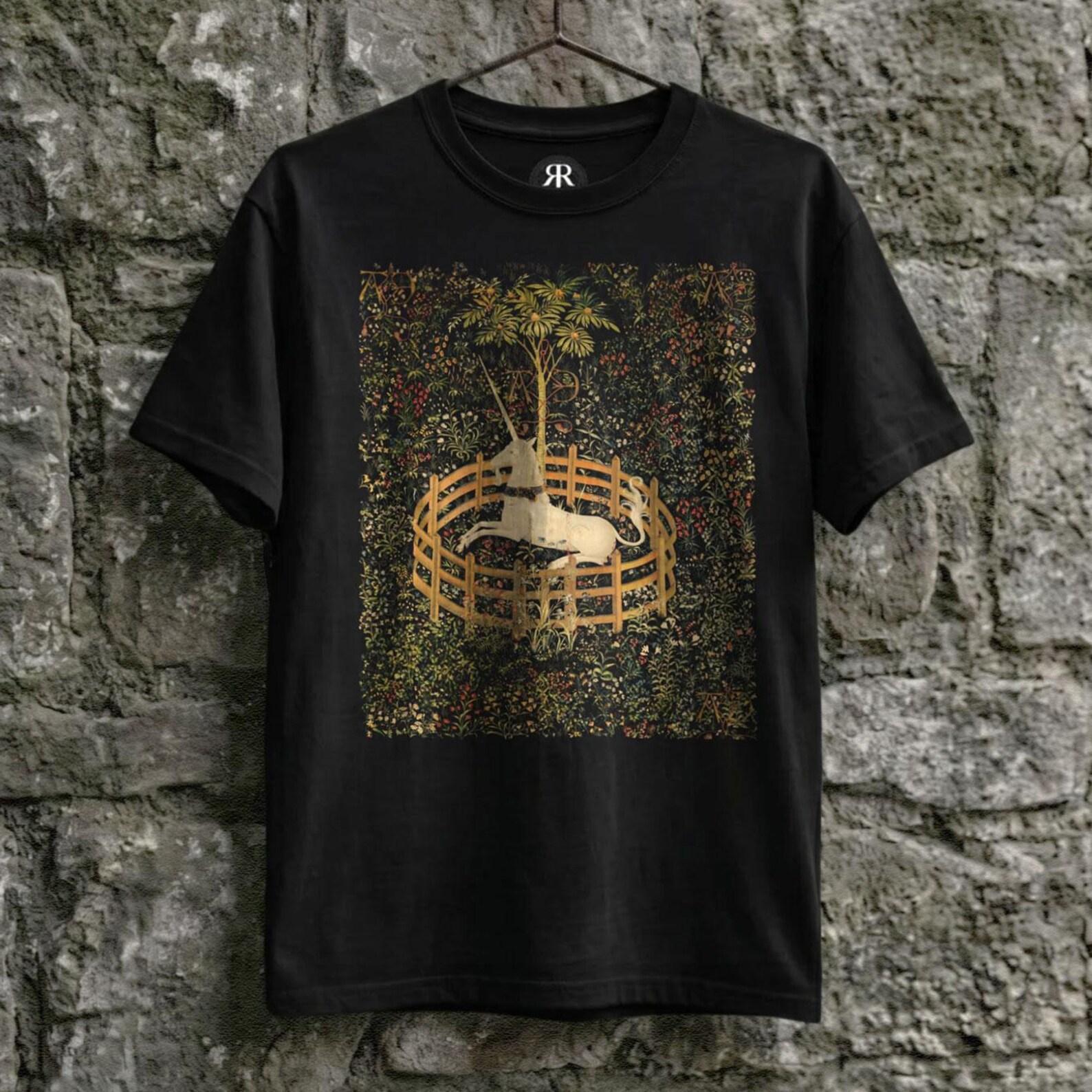 Unicorn in Captivity Shirt, Cottagecore, Dark Academia, Unicorn Garden, Fairytale, Fantasy M