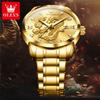 OLEVS Mens Watches Top Brand Luxury China Loong Dragon Dial Gold Quartz Watch for Men Waterproof Luminous Date Fashion Wacth Men
