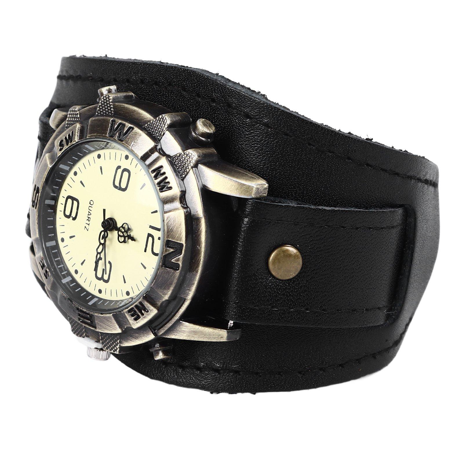 

Кварцевые часы для мужчин женщин винтажный ремешок из искусственной кожи регулируемая посадка модные кварцевые наручные часы черные