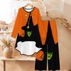 Halloween Print Two Piece Outfit Women Long Sleeve Irregular Hem Tunic Top Wide Leg Pants Casual Matching Set