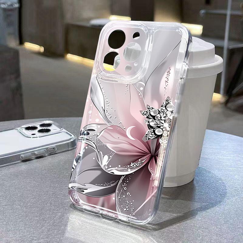 

Floral Painted Transparent Creative Shockproof Phone Case For iPhone 17 Pro Max 16 15 14 13 12 11 XS X XR 16 Plus 17 Air Cover iPhone 12 mini