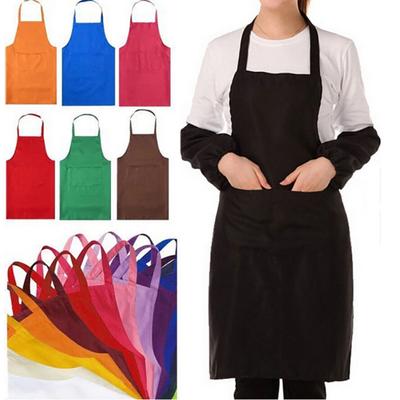 Solid Color Back Self-Tie Kitchen Restaurant Cooking Bib Apron with Pocket