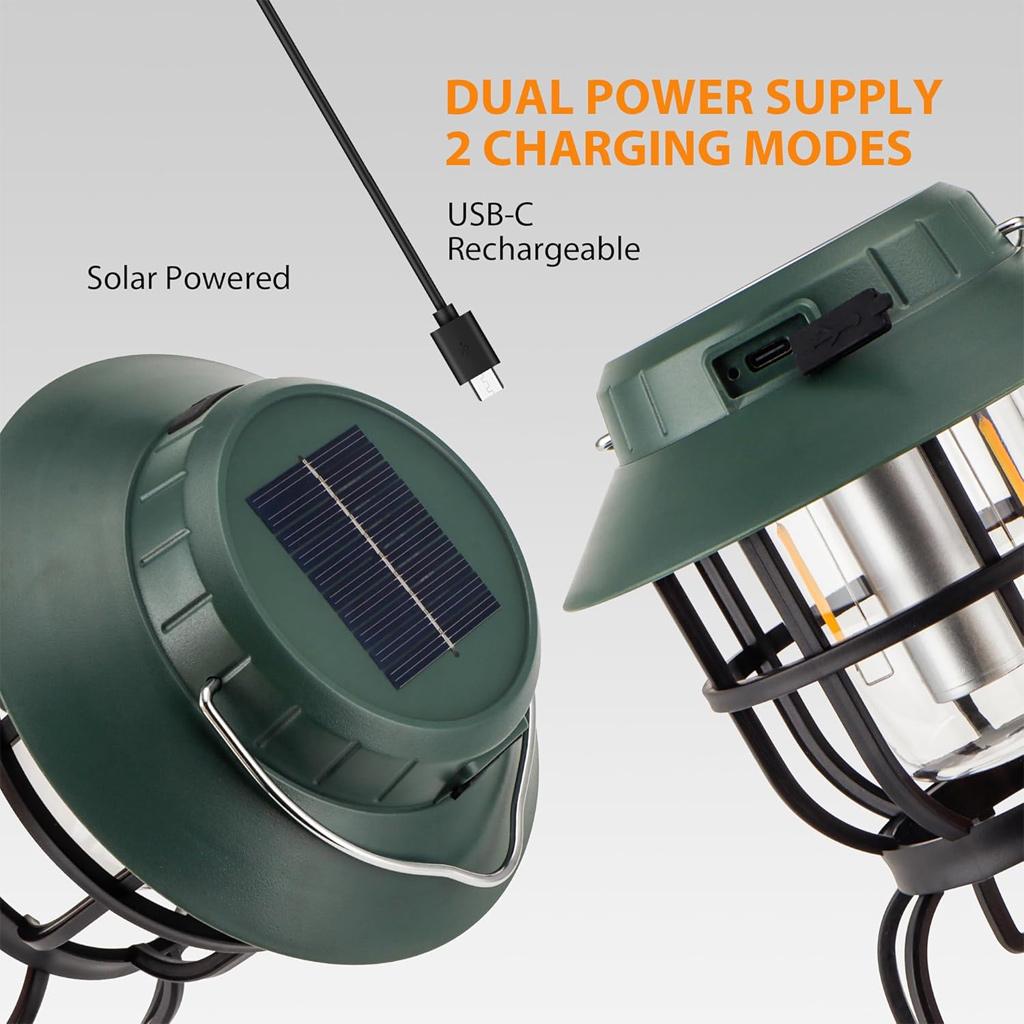 Fast Charging USB Rechargeable Camping Lantern Iron Solar LED Lamp for Family Travel, Tent Sleep and Night Walk with IP65