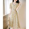 Demana Summer V-Neck Floral Print Mid-Length Tea Dress