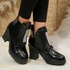 Fashionable New Comfortable Plus Size Sequined High-Heeled Women'S Boots Winter Round Toe Thick Sole Non Slip Casual Work Boots