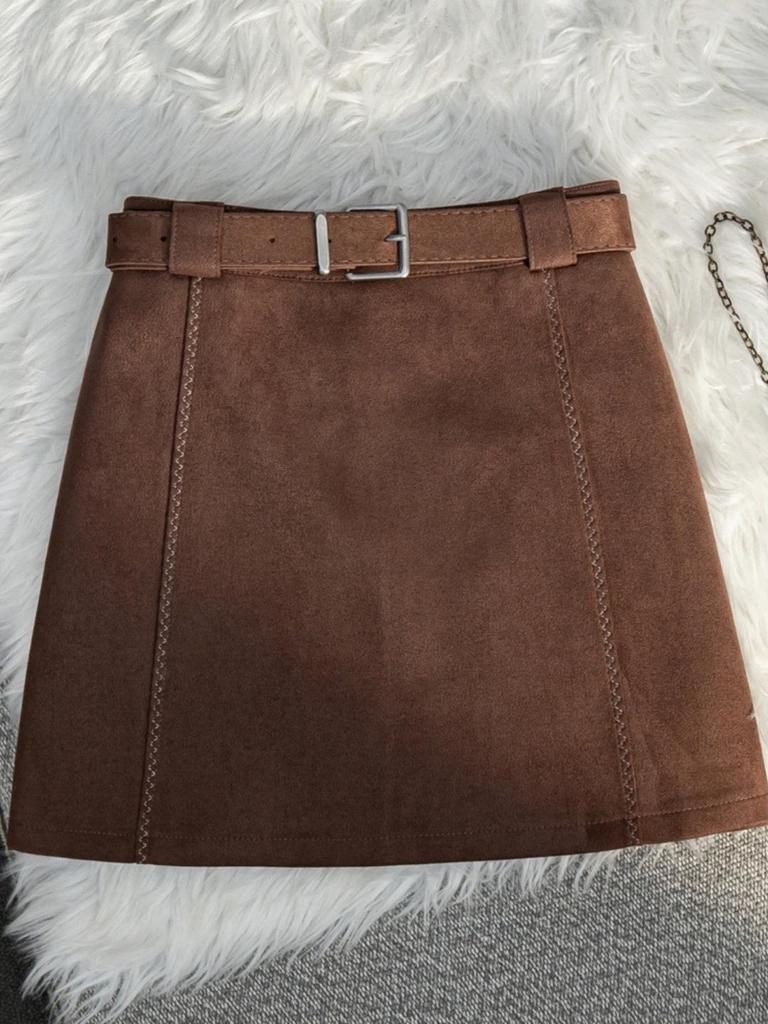 Autumn/Winter 2025 Maillard Palette Minimalist High-Waisted A-Line Skirt - Women's Versatile Casual Short Skirt