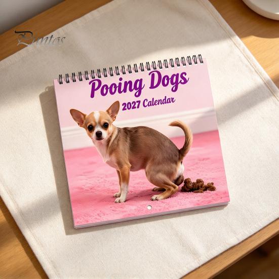 Creative Planning Supplies 2027 Pooping Dogs Square Wall Calendar, Funny Dog Theme 12 Month Hanging Twelve Journal Planner for Home Office,