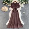 French Light Luxury Celebrity Hollowed-out Knitted Round Neck Dress Women's Autumn and Winter High-end Pearl Buckle Slim-fitting Elegant Long Dress