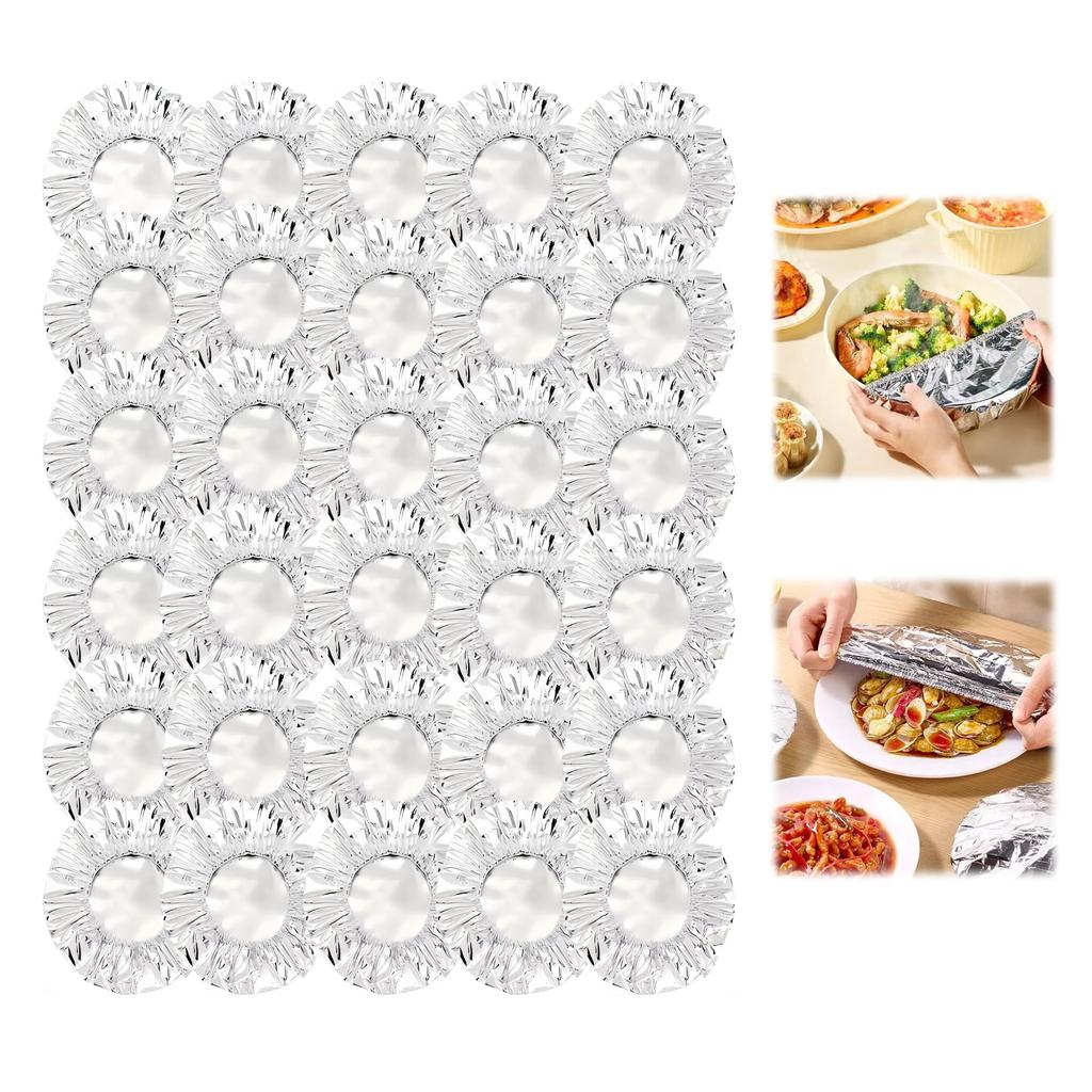 Aluminum Foil Elastic Food Covers, Stretchable for Bowls, Pack of 10/30/50
