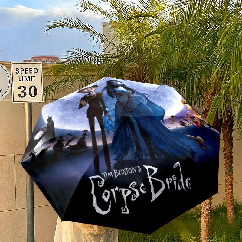 1PC Corpse Bride Moonlit Romance Automatic Umbrella - Suitable Travel Outdoor Portable Umbrella Birthday Gift Daily Essentials