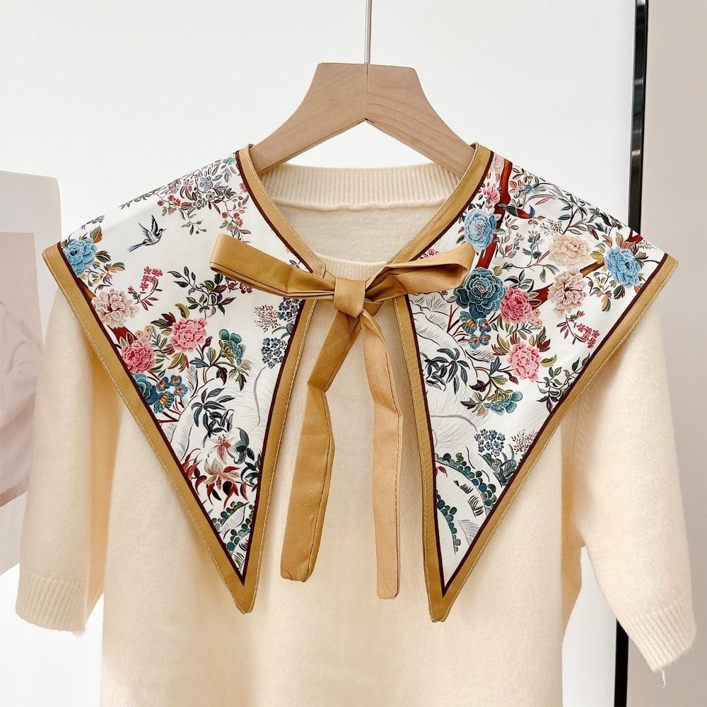 Floral Pattern Fake Collar Shawl Print Vintage Poncho Cape Detachable Fake Collar Capelet  Female