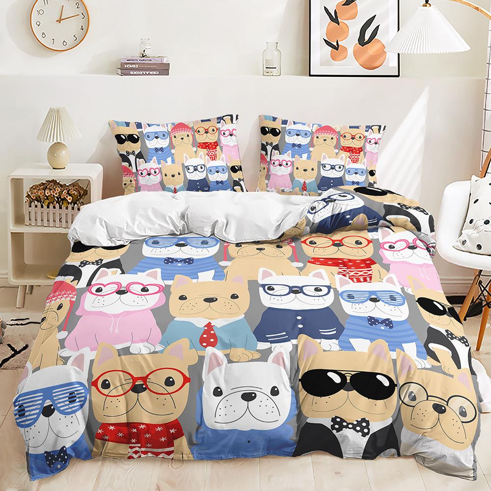 

Three-Piece 3D Quilt Cover Stacked Cat Dog Pumpkin License Plate Kit Bedding 135 * 200 (two-piece set) 90g
