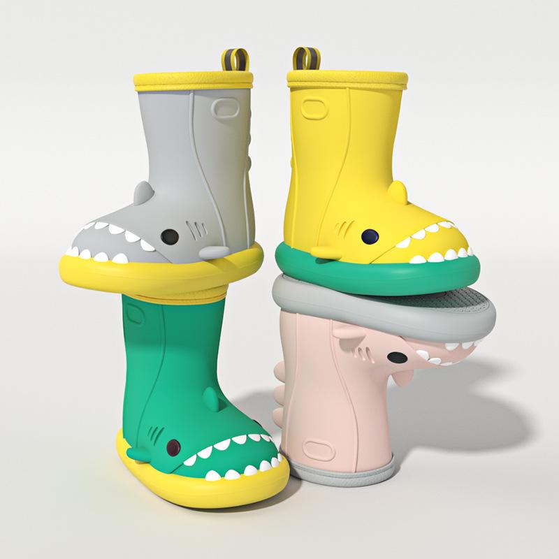 Damen Hai Regenstiefel - Niedlich, Rutschfest, Wasserdichte Gummischuhe für Drinnen/Draußen, Partnerlook, Trendiger Sommerstil