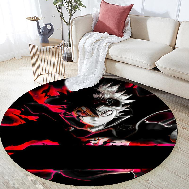 Asta Black Clover pattern round rug,Carpet Rug for Living Room Bedroom Playroom ,Non-slip Floor Mat,Holiday Gifts and Birthday Gifts.
