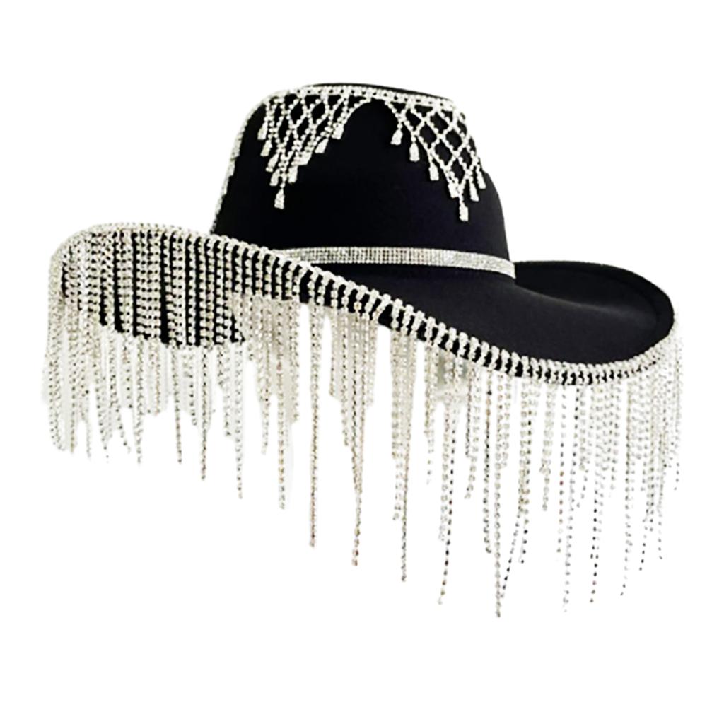 Rhinestones Cowgirl Hat for Women Teens Girls Carnivals Party Hat Lady Bachelorette Party Headgear Photography Accessory