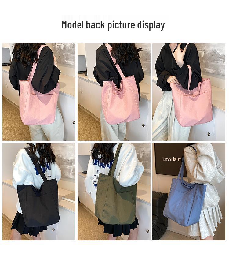 Women's Large Nylon Tote Bag - 2024 Spring/Summer, Solid Color, Lightweight, Eco-Friendly, Bucket Style, High Capacity, Casual.
