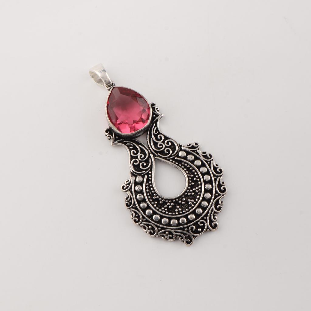Pink Tourmaline Gemstone Designer Silver Pendant 1.8" Women Jewelry For Women CP-45-4