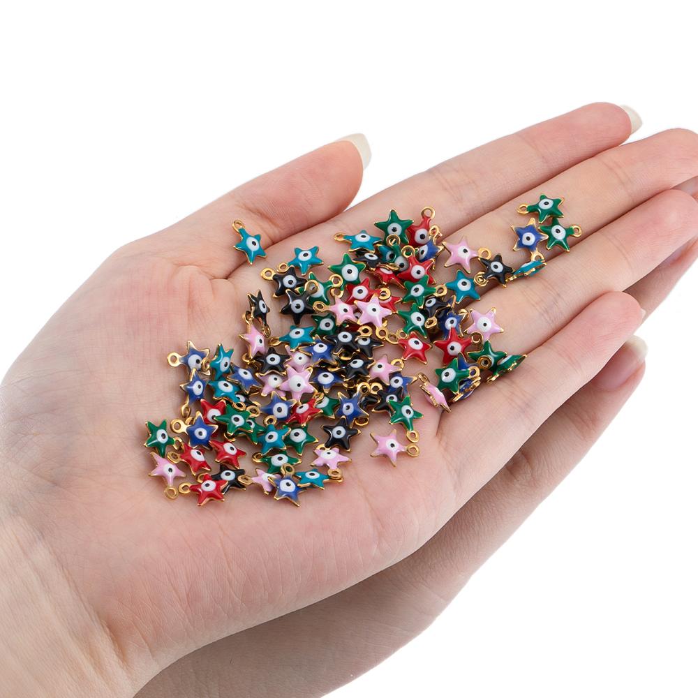 20pcs Stainless Steel Enamel Colorful Evil Eye Charm Star Pendant Connectors DIY Women Jewelry Making Necklaces Earring Supplies