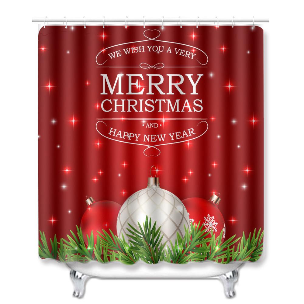 Christmas Printed Shower Curtain Floor Mat Four-Piece Bathroom Toilet Non-Slip Absorbent Carpet Toilet Non-Slip Door Mat