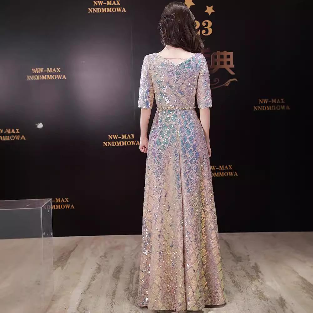 Style Atmospheric Banquet Evening Dress Dress Women's 1011 New Temperament Celebrity Sequins Light Luxury Niche Host Sense