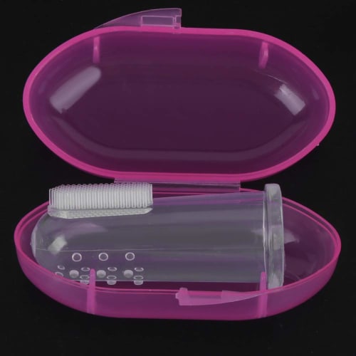 Baby Finger Toothbrush, Silicone Finger Toothbrush for Toddlers (Pink Shell)