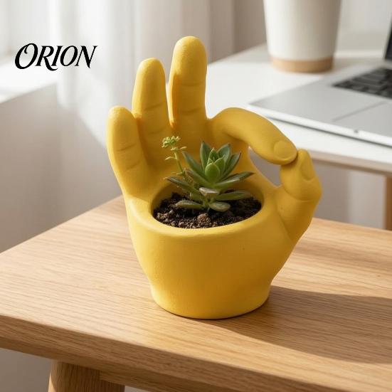 Creative Desktop Ornament for Gift 3D Printed Hand Gesture Planter, OK Finger Flower Pot, Decorative Planter Cute Small Cactus Container Home