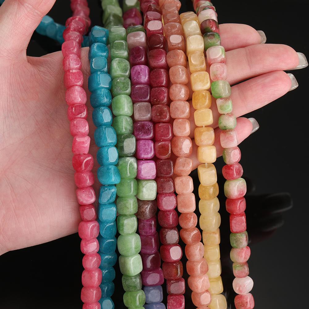 1 Strand Natural Stone Agate Beads 7.5 x 7.5mm Cube Spacer Loose Bead for Jewelry Making DIY Bracelet Necklace Accessories