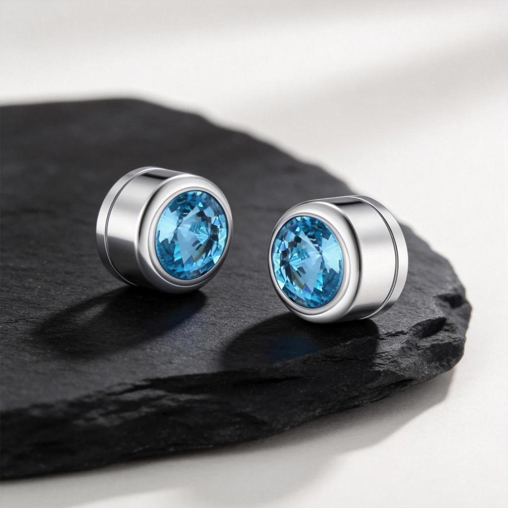 Vnox Magnetic Zircon Stud Earrings for Men, 8mm Stainless Steel Non-Pierced Clip Earrings, Hypoallergenic Punk Rock Jewelry Gift