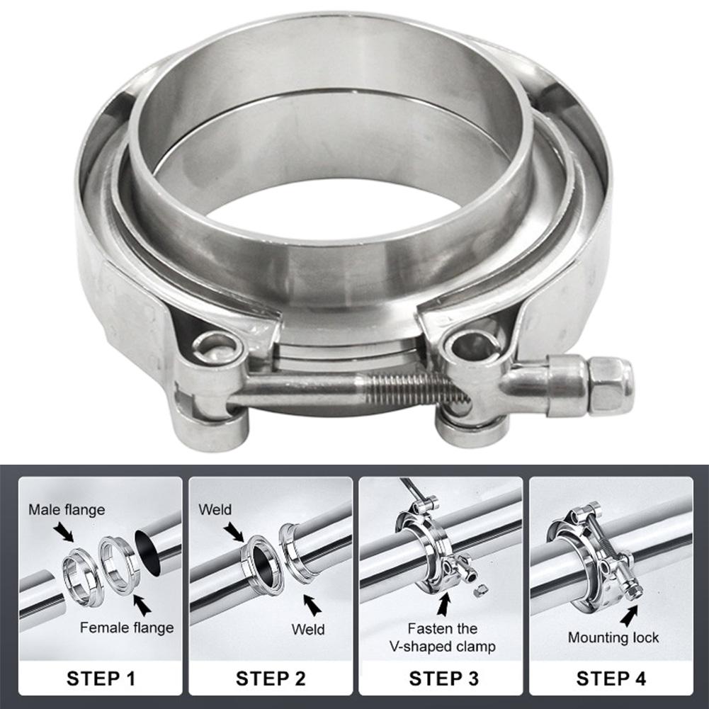304 Stainless Steel Exhaust Pipe Connector V Flange Clamp for Auto Parts Compatible with Turbocharged Engines and Mufflers