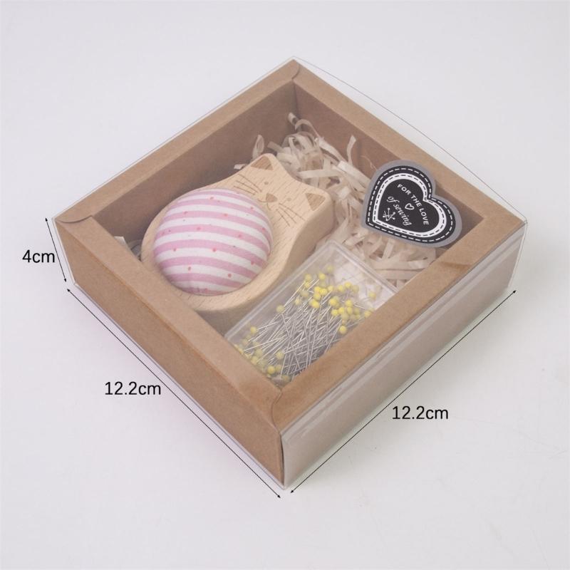 Pin Holder Wood Pin Cushion with 100Pcs 38mm Long Straight Sewing Pin for Fabric Sewing Dressmaking Needlework