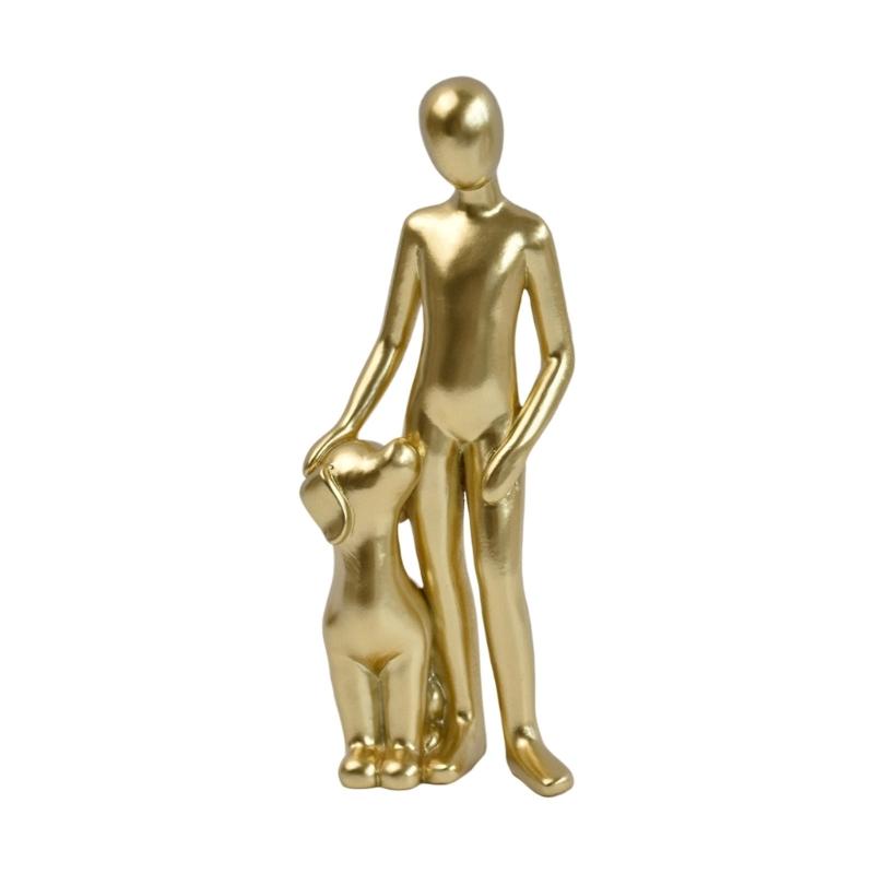 Resin Figurine Man and Dog Sculpture Collectible Ornament Gift for Dog Lover Living Room Bedroom Desktop Shelf Display