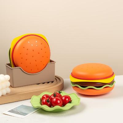 Kreatives Hamburger Snack-Teller-Set Wiederverwendbares PP Stapelbares Geschirr 6 Stück Obstsauce Dessert Servierteller für Zuhause oder Draußen