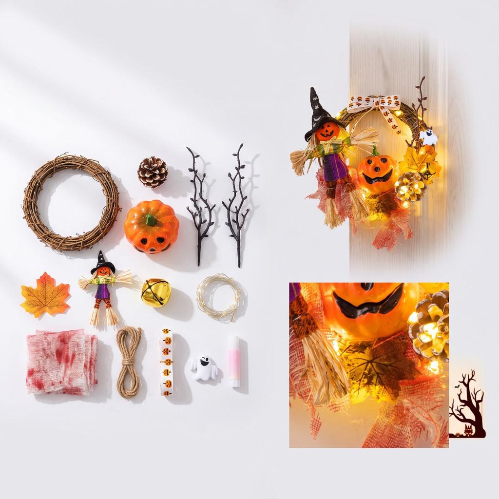 Halloween Wreath with Pumpkin Door Hanging Decor for Party Store Theme Holiday Scene