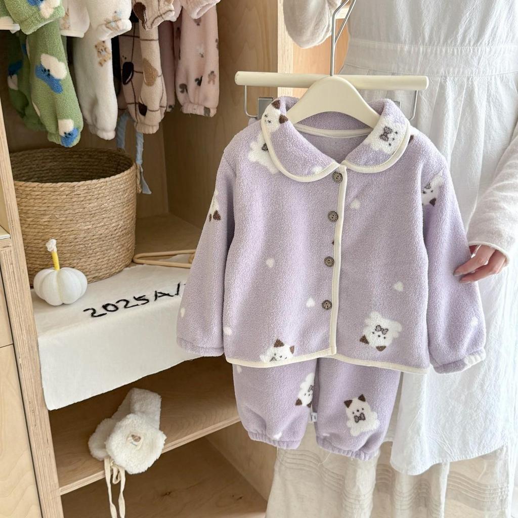 Soft, Skin-Friendly Kids' Snow Fleece Cardigan & Thick Warm Pajama Set - Unisex Winter Wear