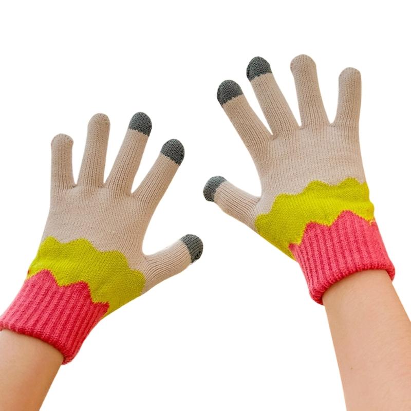 Flower Pattern Knitted Gloves For Women Girl Stylish Design Windproof Thick Warm Handwear for Cycling Skiing Daily Use