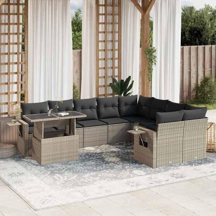 VidaXL Salon de jardin avec coussins 10 pcs gris clair résine tressée 3268142