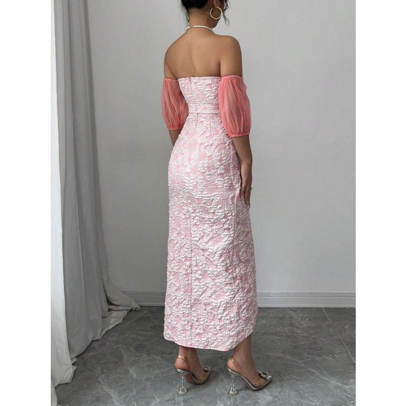 Mid-length Dress for Women Sleeves Gauze Slim Fit Strapless Hip-hugging Waist Sexy and Fairy-like