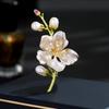 Enamel Peach Blossom Brooch Exquisite Imitation Pearls Rhinestones Luxurious Elegant Design Chest Flower Women's Gifts
