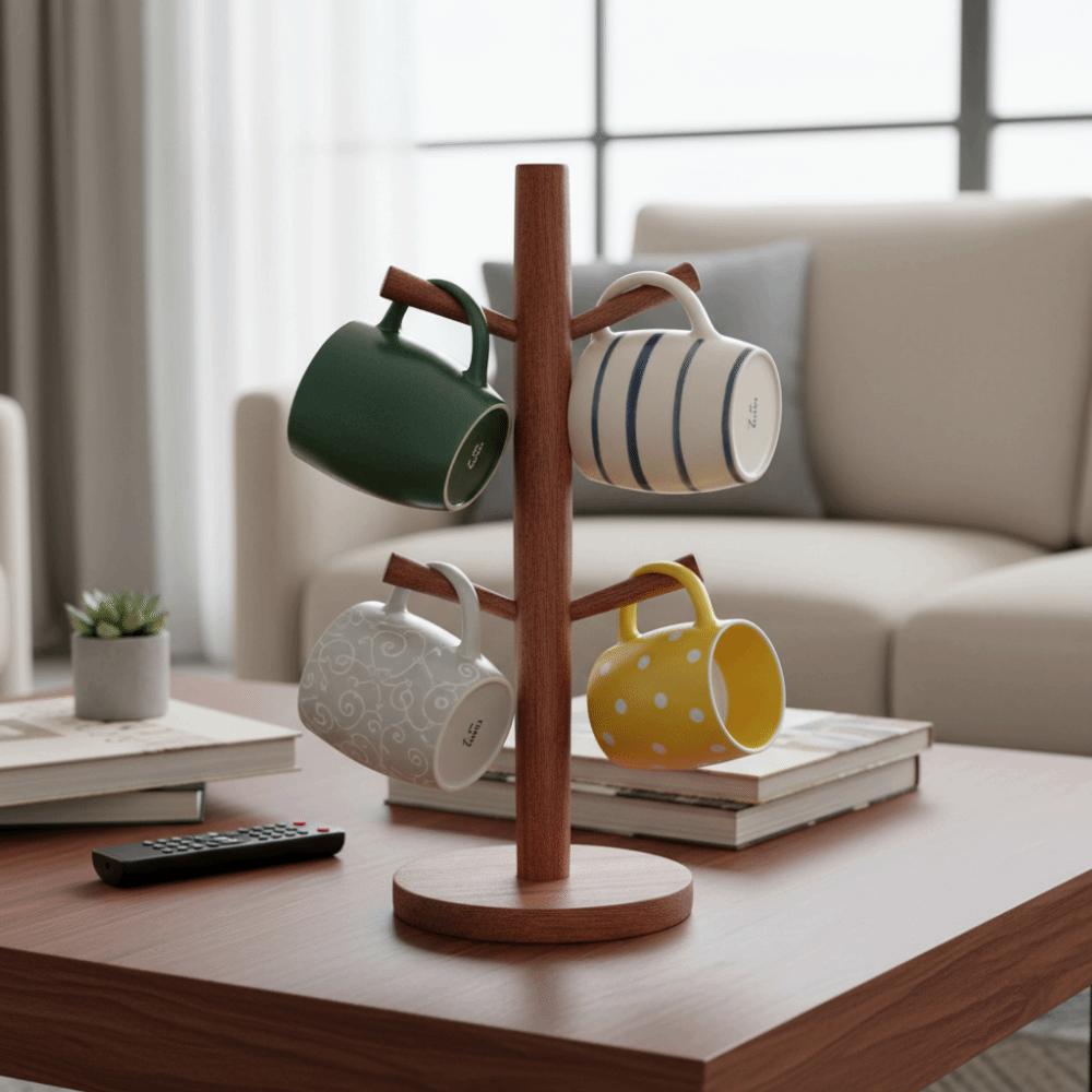 Drewniany pionowy uchwyt na papier w rolce Oszczędzający miejsce Stojak do zawieszania kubków Stojak do przechowywania chusteczek Użycie w kawiarni